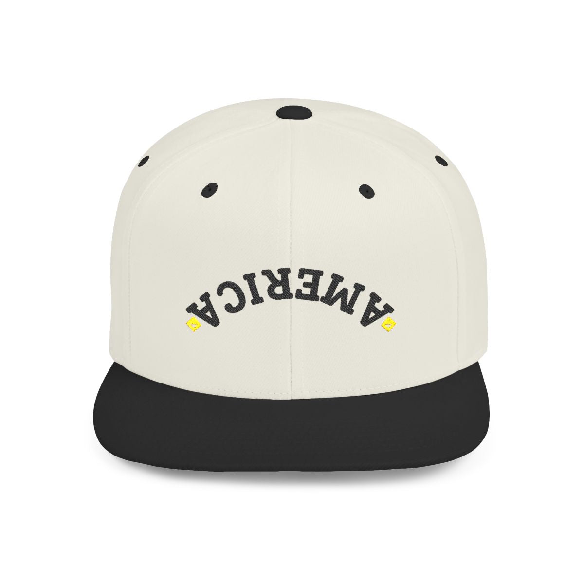 Snapback Hat | Upside Down AMERICA Embroidery | Flat Bill Streetwear Cap for Festivals & Everyday Style
