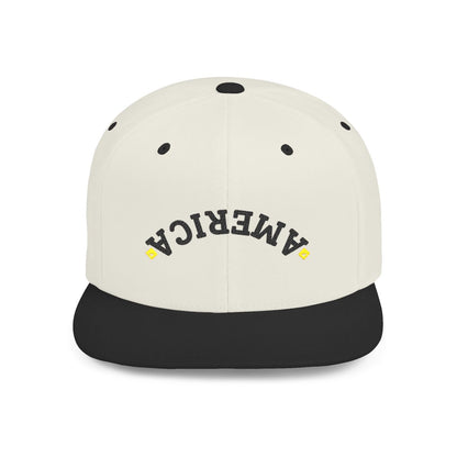 Snapback Hat | Upside Down AMERICA Embroidery | Flat Bill Streetwear Cap for Festivals & Everyday Style
