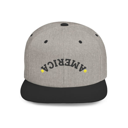 Snapback Hat | Upside Down AMERICA Embroidery | Flat Bill Streetwear Cap for Festivals & Everyday Style