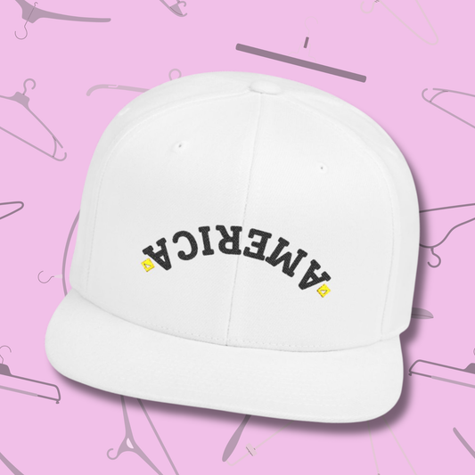 Snapback Hat | Upside Down AMERICA Embroidery | Flat Bill Streetwear Cap for Festivals & Everyday Style