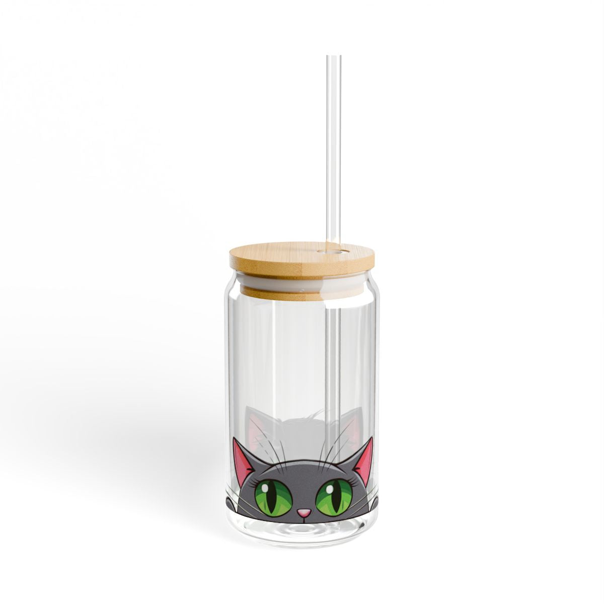 Sipper Glass – Kawaii Cat Duo Design – 16oz Cup with Grey Lid