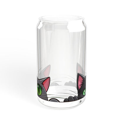 Sipper Glass – Kawaii Cat Duo Design – 16oz Cup with Grey Lid