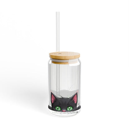 Sipper Glass – Kawaii Cat Duo Design – 16oz Cup with Grey Lid