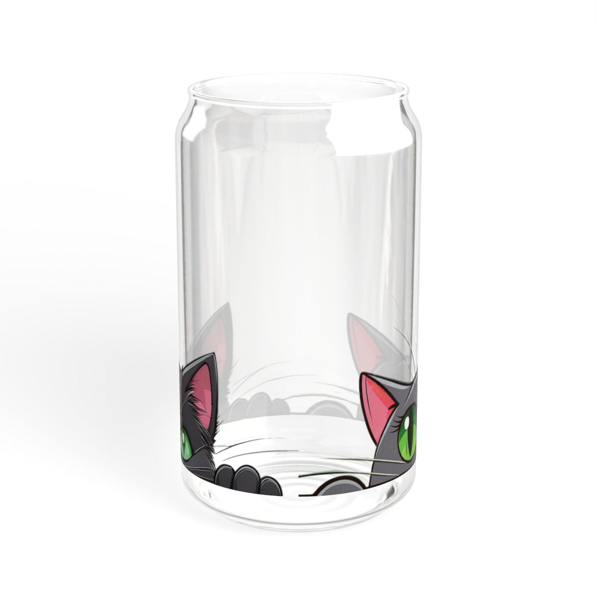 Sipper Glass – Kawaii Cat Duo Design – 16oz Cup with Grey Lid
