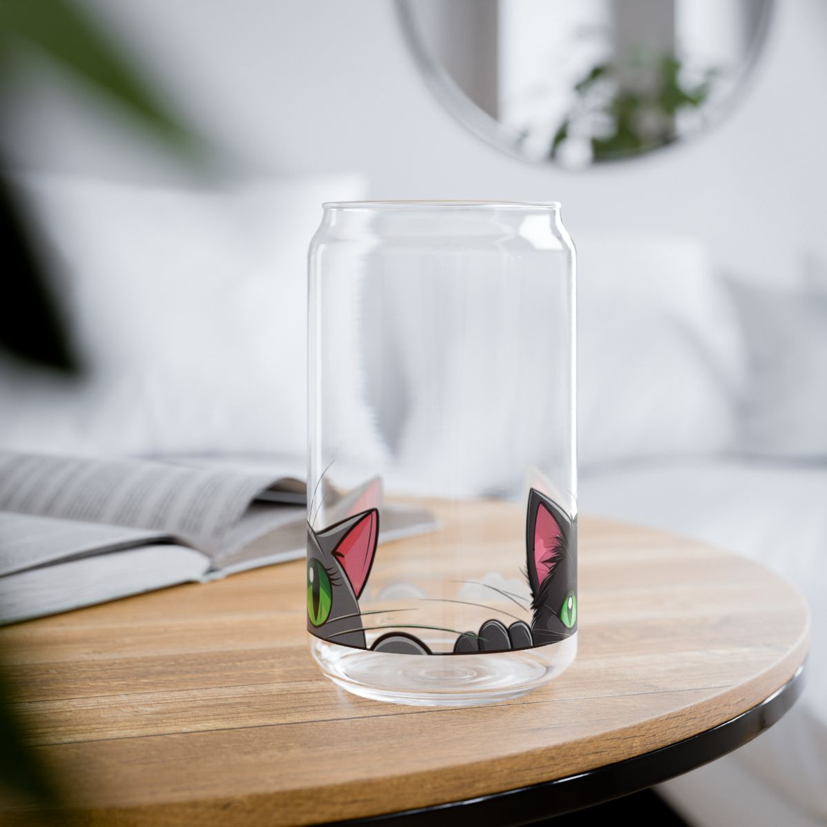Sipper Glass – Kawaii Cat Duo Design – 16oz Cup with Grey Lid