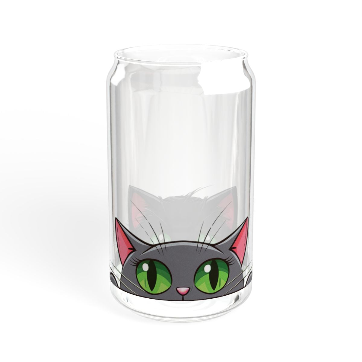 Sipper Glass – Kawaii Cat Duo Design – 16oz Cup with Grey Lid