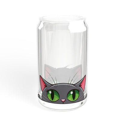 Sipper Glass – Kawaii Cat Duo Design – 16oz Cup with Grey Lid