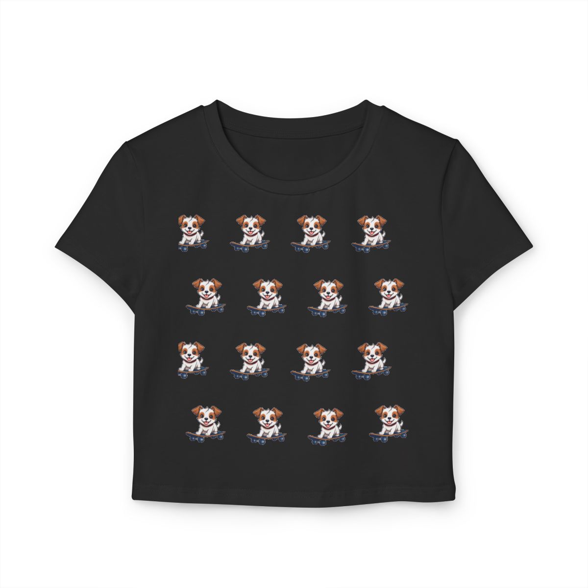 Baby Tee Woof-tastic Vibes Only – Playful Puppy Skateboard Design – Fun Women’s Shirt with Cool Vibes