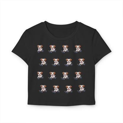 Baby Tee Woof-tastic Vibes Only – Playful Puppy Skateboard Design – Fun Women’s Shirt with Cool Vibes