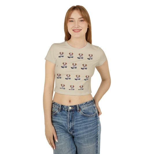 Baby Tee Woof-tastic Vibes Only – Playful Puppy Skateboard Design – Fun Women’s Shirt with Cool Vibes