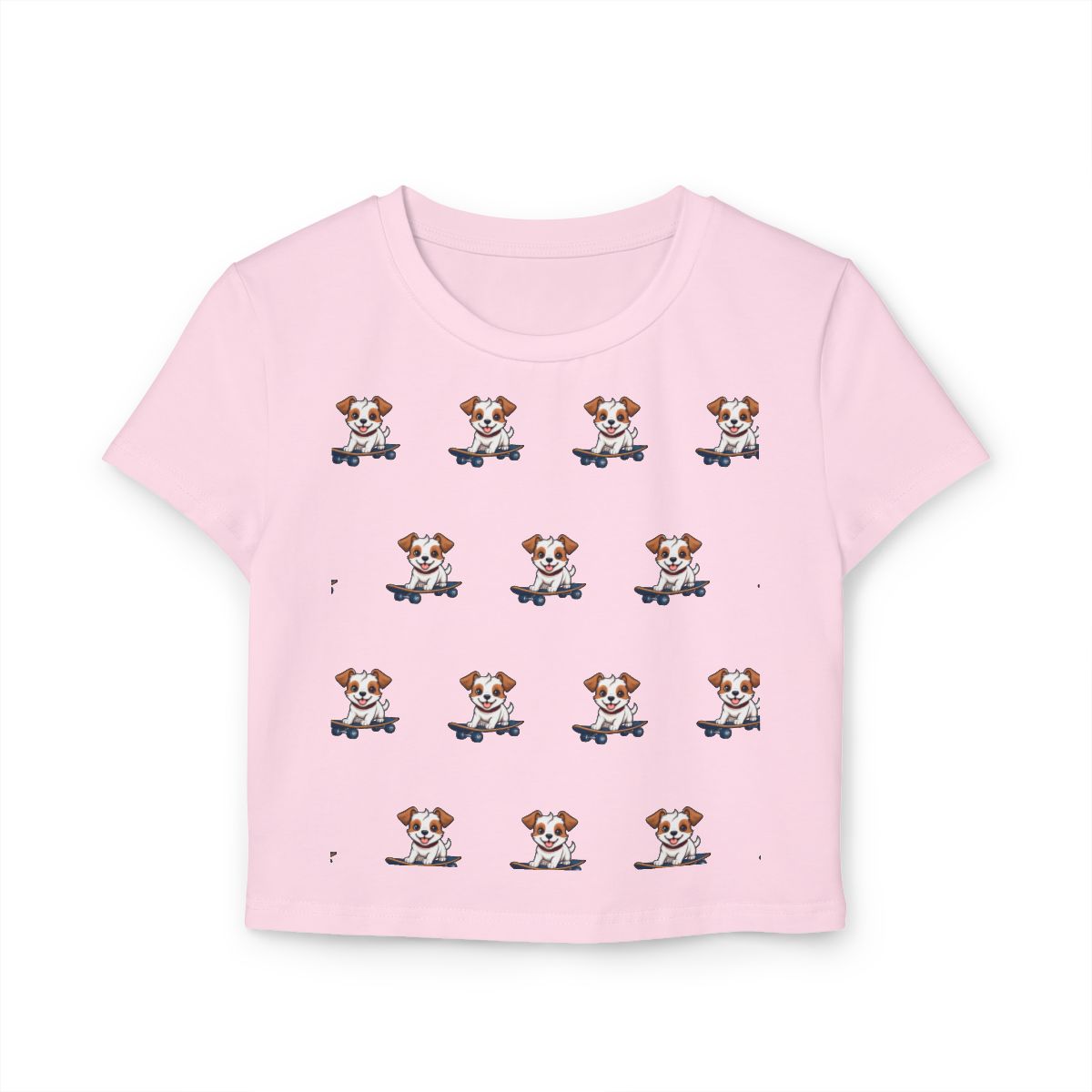 Baby Tee Woof-tastic Vibes Only – Playful Puppy Skateboard Design – Fun Women’s Shirt with Cool Vibes