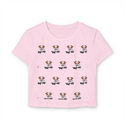 Baby Tee Woof-tastic Vibes Only – Playful Puppy Skateboard Design – Fun Women’s Shirt with Cool Vibes