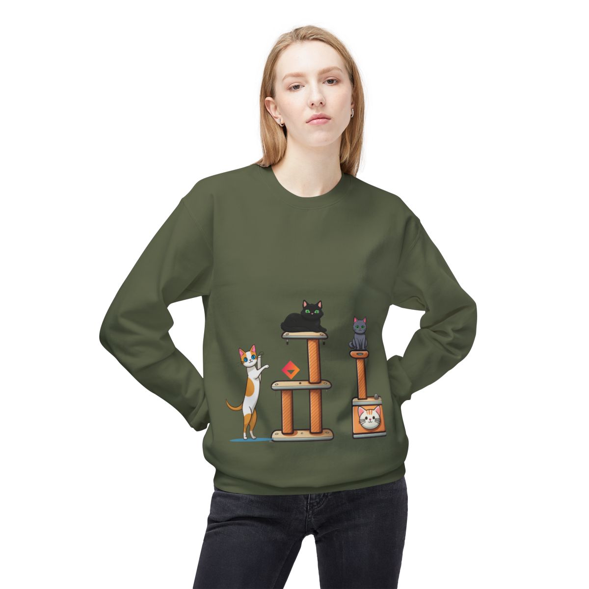 Kawaii Kittens Cozy Crewneck | Cute Cat Tree <Ugly Sweater> Style Sweatshirt