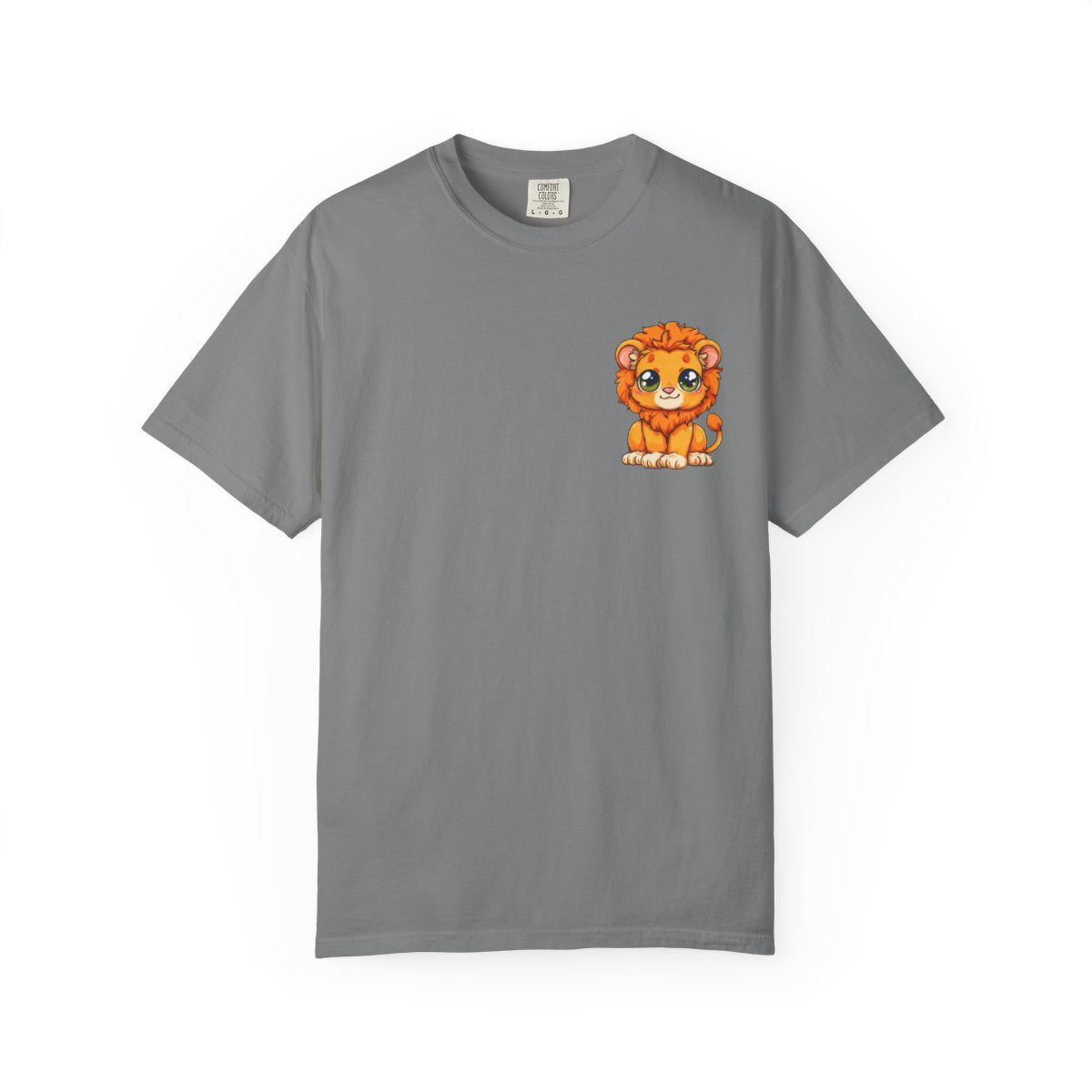 Unisex Garment Dyed T-Shirt, Small Lion Chest Design, Kawaii Lion Illustration Tee, Subtle Animal Detail Shirt, Gift for Animal Lover