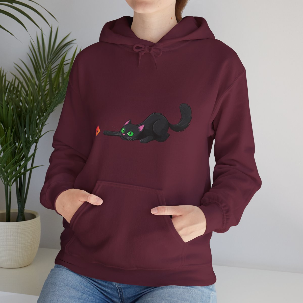 Black Cat Hoodie | Cute Cat & JEM Diamond | Unisex Heavy Blend Sweatshirt