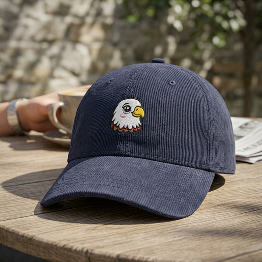 Corduroy Cap, Vintage Embroidered Eagle Design, Adjustable Dad Hat, Retro Outdoor Style, Gift for Nature Lovers, Casual Everyday Wear