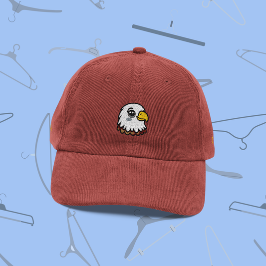Corduroy Cap, Vintage Embroidered Eagle Design, Adjustable Dad Hat, Retro Outdoor Style, Gift for Nature Lovers, Casual Everyday Wear