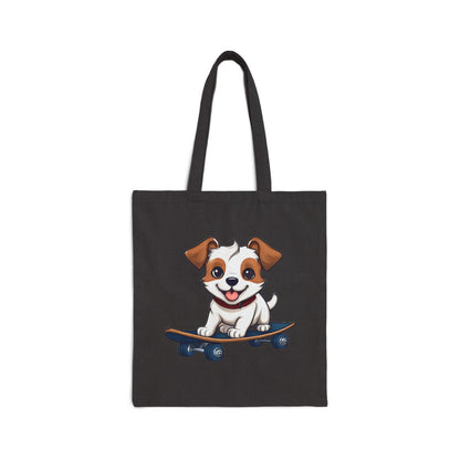 Skater Pup Cotton Tote Bag | Reusable Dog Lover Canvas Bag | Eco-Friendly Market Tote