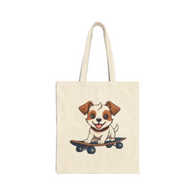 Skater Pup Cotton Tote Bag | Reusable Dog Lover Canvas Bag | Eco-Friendly Market Tote