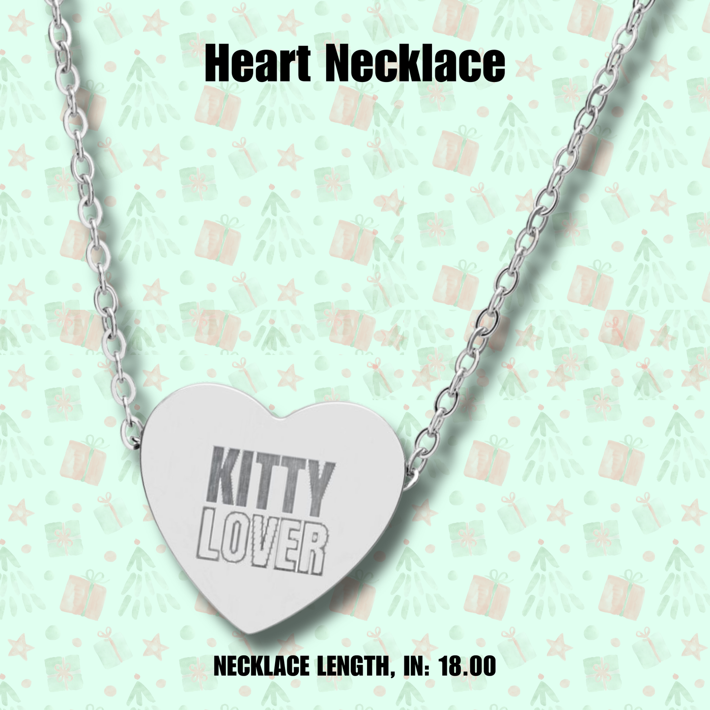 "Heart Necklace - ""Kitty Lover"" Engraved Pendant - Cute Holiday Jewelry Gift for Cat Lovers"