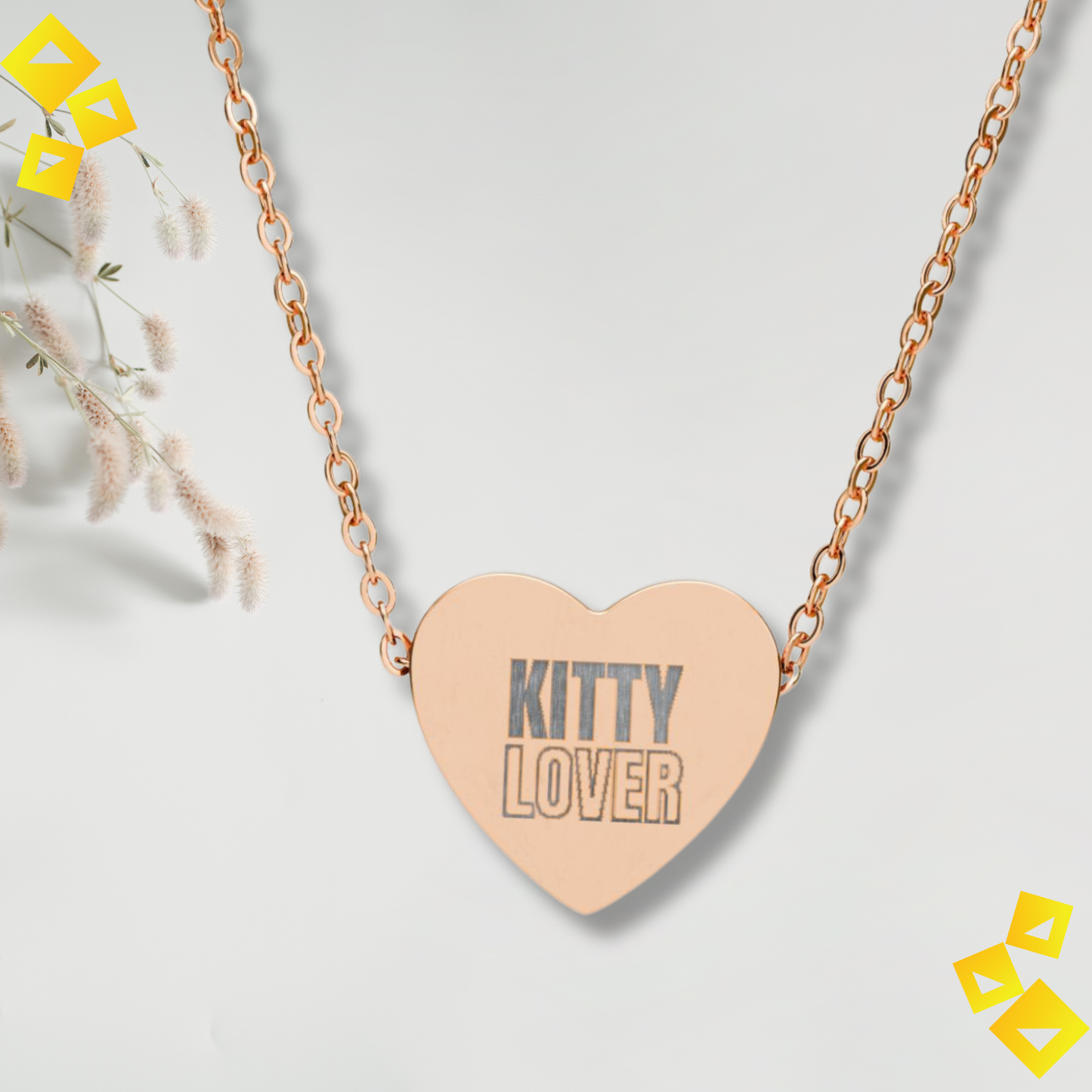 "Heart Necklace - ""Kitty Lover"" Engraved Pendant - Cute Holiday Jewelry Gift for Cat Lovers"