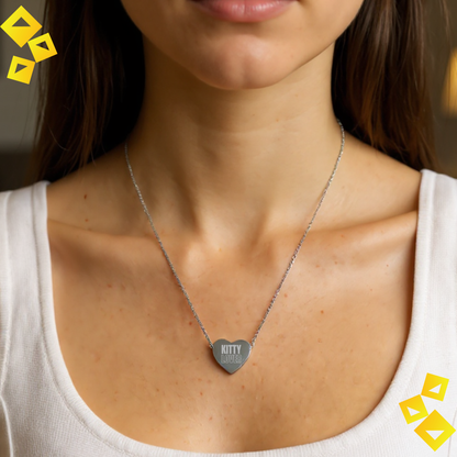 "Heart Necklace - ""Kitty Lover"" Engraved Pendant - Cute Holiday Jewelry Gift for Cat Lovers"