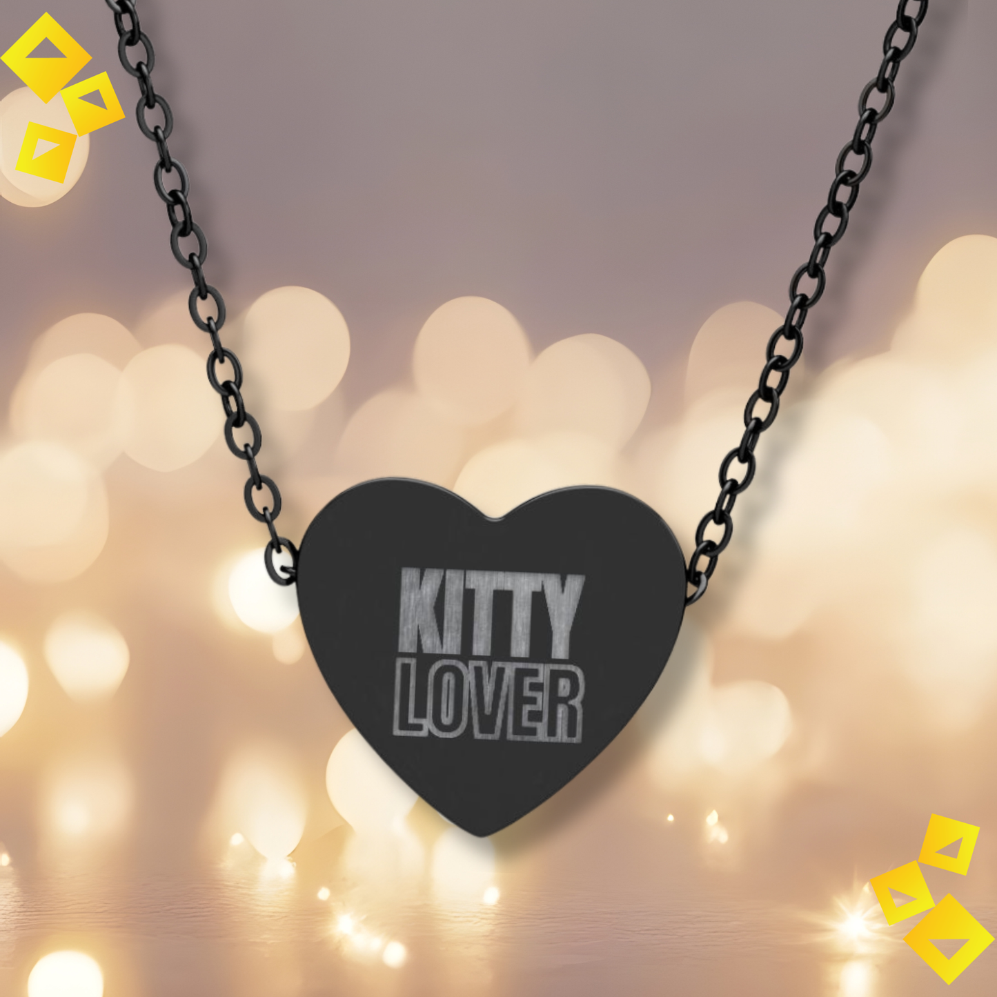 "Heart Necklace - ""Kitty Lover"" Engraved Pendant - Cute Holiday Jewelry Gift for Cat Lovers"