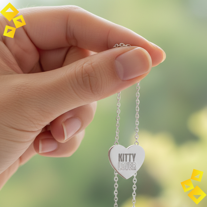 "Heart Necklace - ""Kitty Lover"" Engraved Pendant - Cute Holiday Jewelry Gift for Cat Lovers"