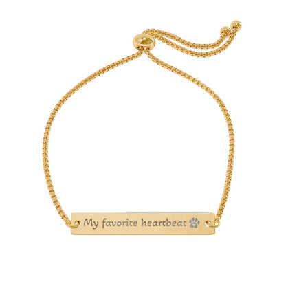 Flat Bar Bracelet, Mother's Day Bracelet, Engraved Pet Mom Bracelet, Paw Print, Adjustable Chain, Pet Lover Gift