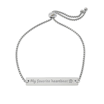 Flat Bar Bracelet, Mother's Day Bracelet, Engraved Pet Mom Bracelet, Paw Print, Adjustable Chain, Pet Lover Gift