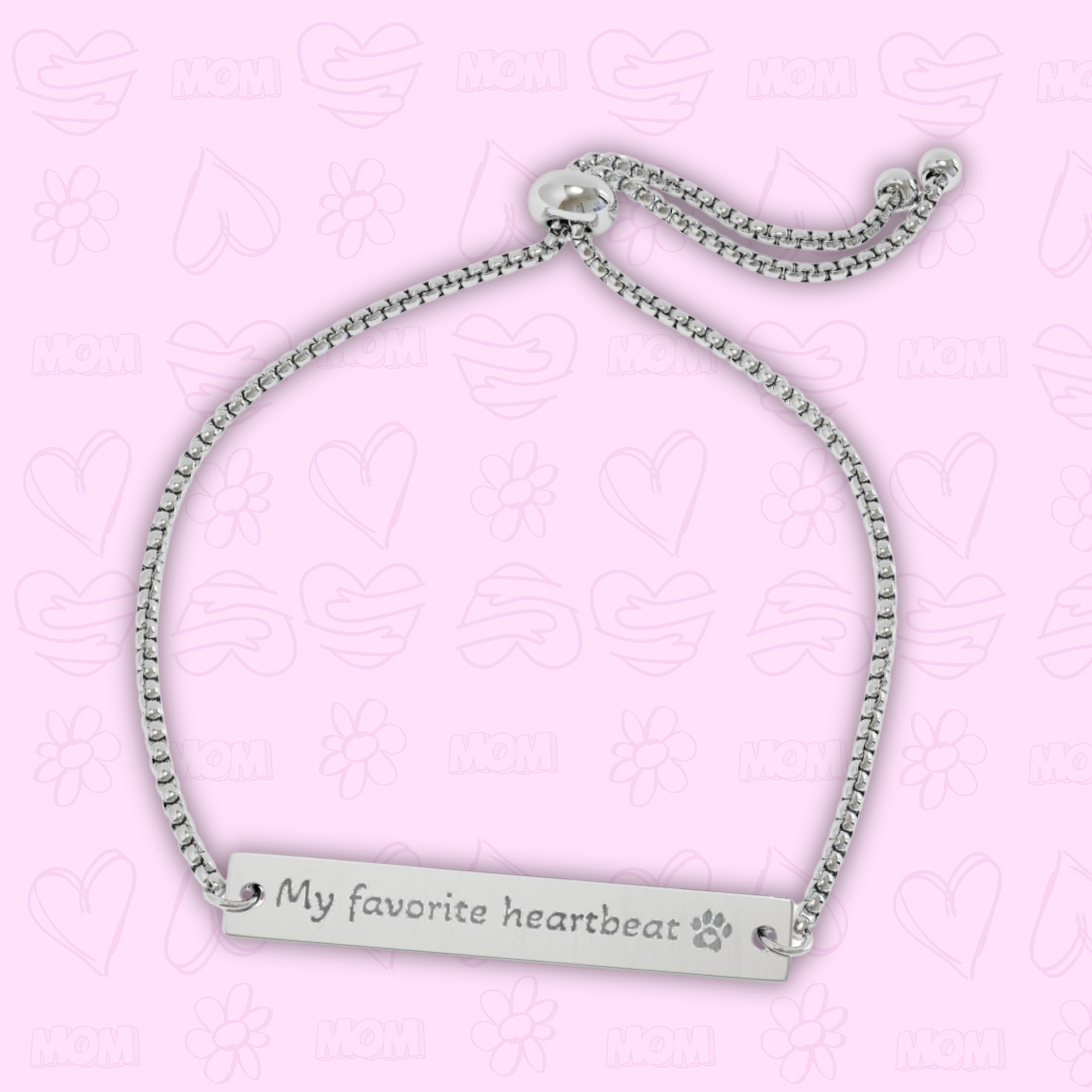 Flat Bar Bracelet, Mother's Day Bracelet, Engraved Pet Mom Bracelet, Paw Print, Adjustable Chain, Pet Lover Gift
