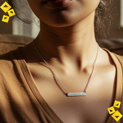 Horizontal Bar Necklace - ""I Woof You"" Engraved Dog Lover Gift - Cute Pet-Themed Jewelry for Women