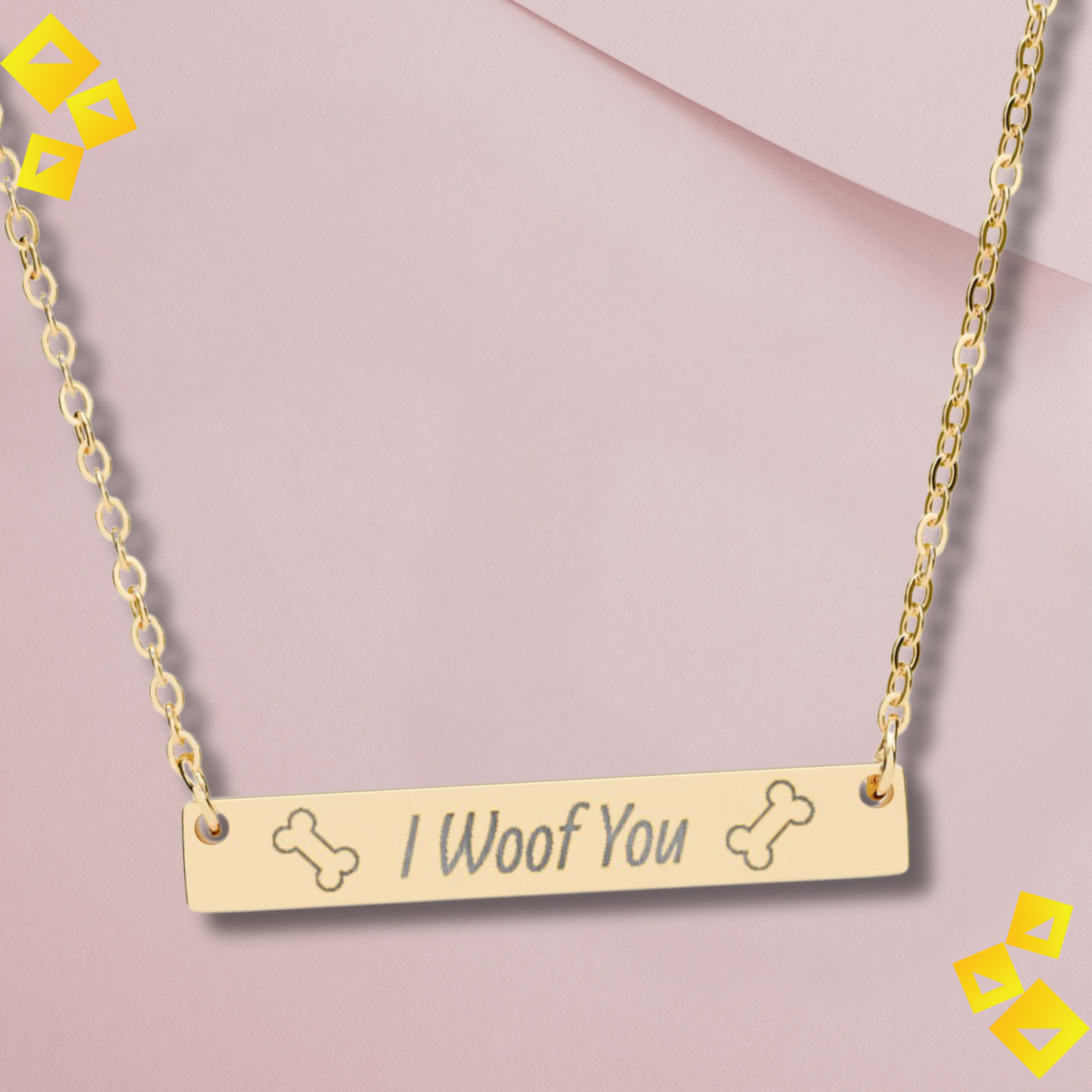 Horizontal Bar Necklace - ""I Woof You"" Engraved Dog Lover Gift - Cute Pet-Themed Jewelry for Women