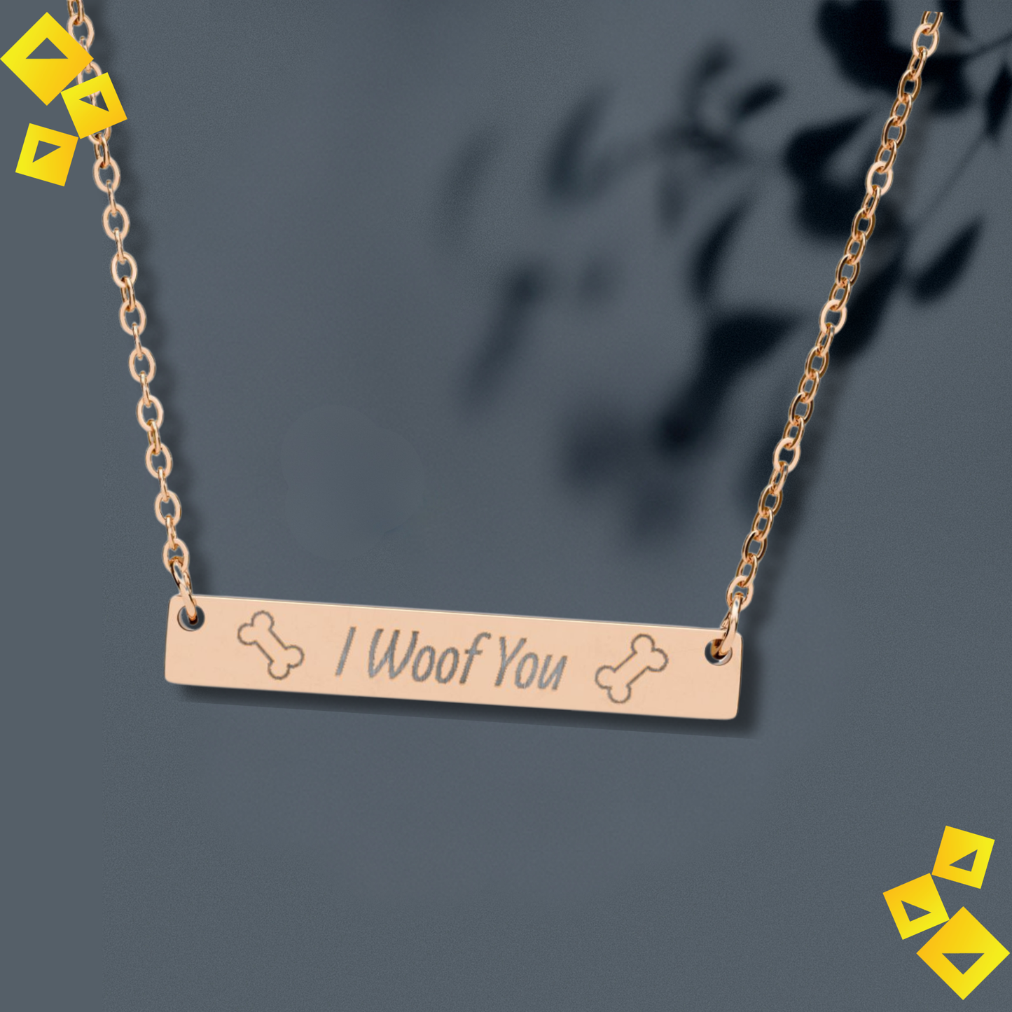 Horizontal Bar Necklace - ""I Woof You"" Engraved Dog Lover Gift - Cute Pet-Themed Jewelry for Women