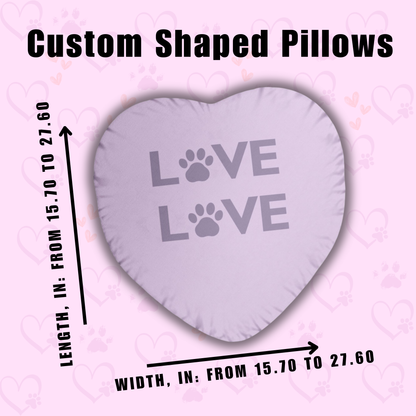 Heart Shaped Pillow, Paw Print LOVE Pet Design Cushion, Cozy Dog Cat Lover Decor, Soft Home Accent Throw Pillow, Gift Idea