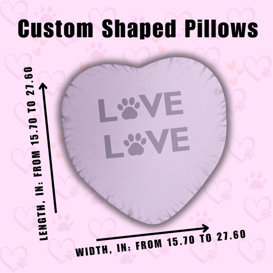 Heart Shaped Pillow, Paw Print LOVE Pet Design Cushion, Cozy Dog Cat Lover Decor, Soft Home Accent Throw Pillow, Gift Idea