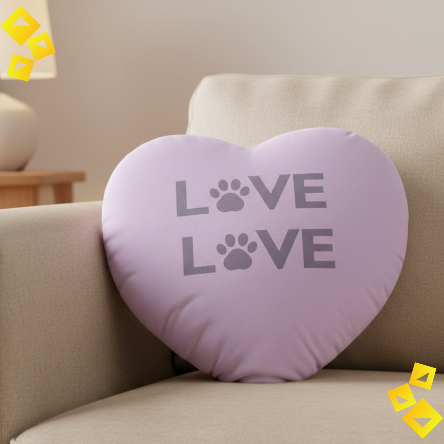 Heart Shaped Pillow, Paw Print LOVE Pet Design Cushion, Cozy Dog Cat Lover Decor, Soft Home Accent Throw Pillow, Gift Idea