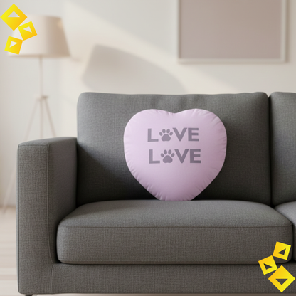 Heart Shaped Pillow, Paw Print LOVE Pet Design Cushion, Cozy Dog Cat Lover Decor, Soft Home Accent Throw Pillow, Gift Idea