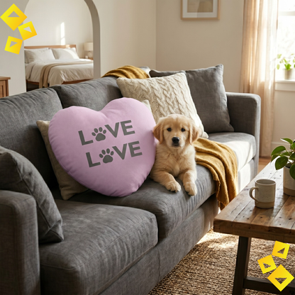 Heart Shaped Pillow, Paw Print LOVE Pet Design Cushion, Cozy Dog Cat Lover Decor, Soft Home Accent Throw Pillow, Gift Idea