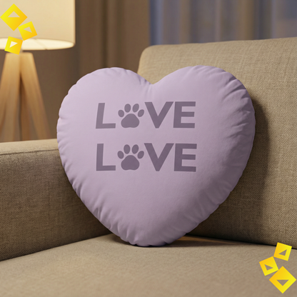 Heart Shaped Pillow, Paw Print LOVE Pet Design Cushion, Cozy Dog Cat Lover Decor, Soft Home Accent Throw Pillow, Gift Idea