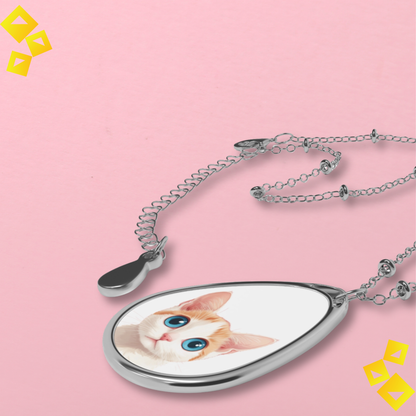 Oval Cat Necklace - Cute Kitty Portrait Pendant - Holiday Gift for Cat Lovers - Pet Lover Jewelry