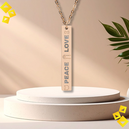 Vertical Bar Necklace - Love Peace Pet Engraved Pendant - Holiday Jewelry Gift for Pet Lovers
