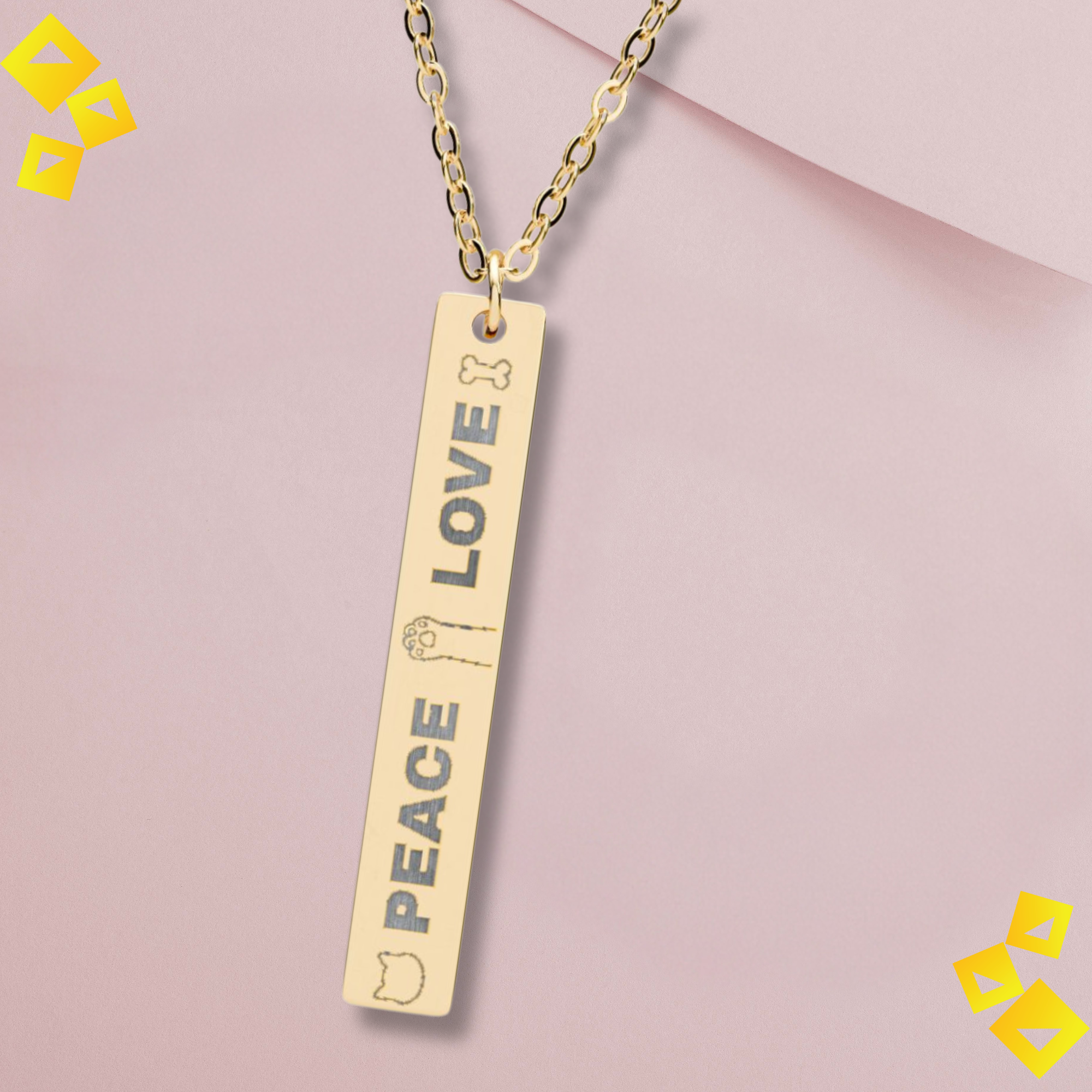 Vertical Bar Necklace - Love Peace Pet Engraved Pendant - Holiday Jewelry Gift for Pet Lovers