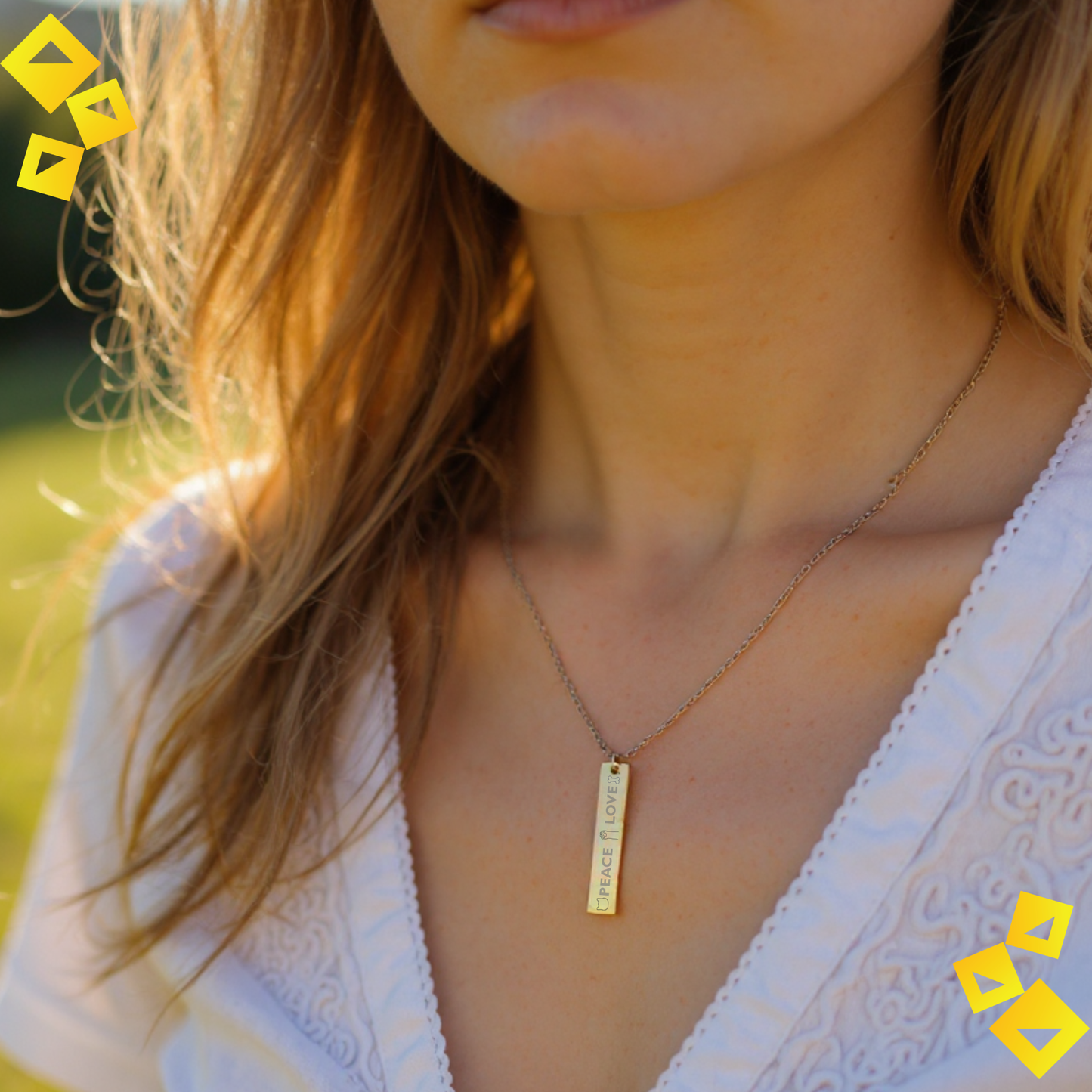 Vertical Bar Necklace - Love Peace Pet Engraved Pendant - Holiday Jewelry Gift for Pet Lovers