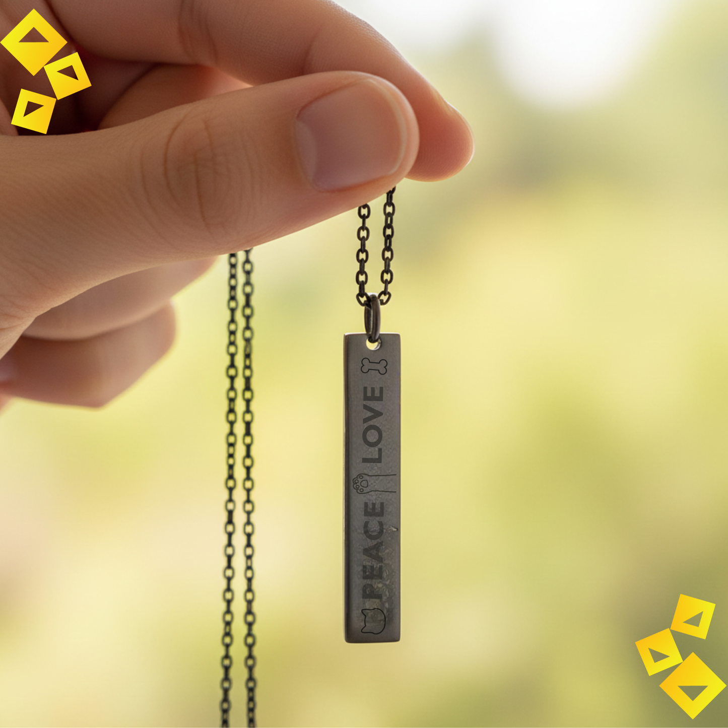 Vertical Bar Necklace - Love Peace Pet Engraved Pendant - Holiday Jewelry Gift for Pet Lovers