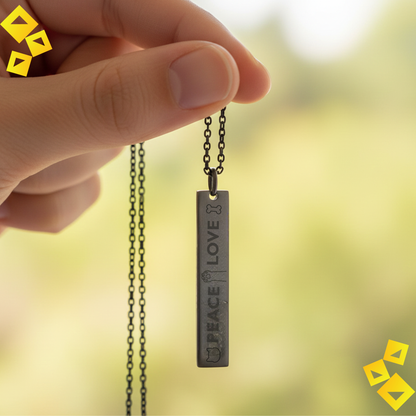 Vertical Bar Necklace - Love Peace Pet Engraved Pendant - Holiday Jewelry Gift for Pet Lovers