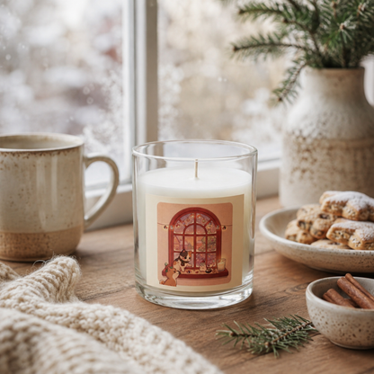 Cozy Window Cats Glass Candle | 11oz Soy Candle, Warm Autumn Vibes