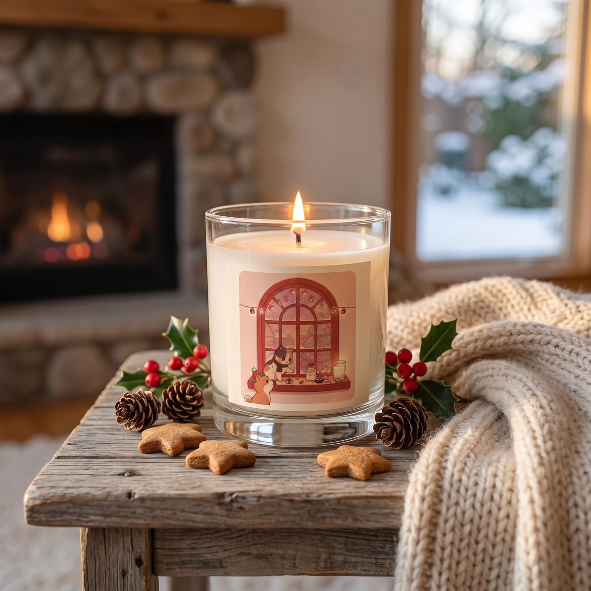 Cozy Window Cats Glass Candle | 11oz Soy Candle, Warm Autumn Vibes