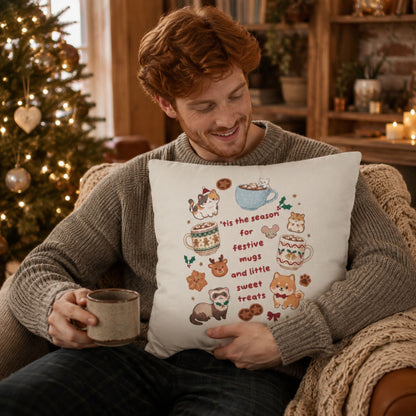 Festive Mugs and Sweet Treats Pillowcase | Holiday Cocoa Cat Dog Design