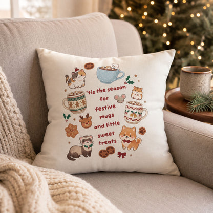 Festive Mugs and Sweet Treats Pillowcase | Holiday Cocoa Cat Dog Design